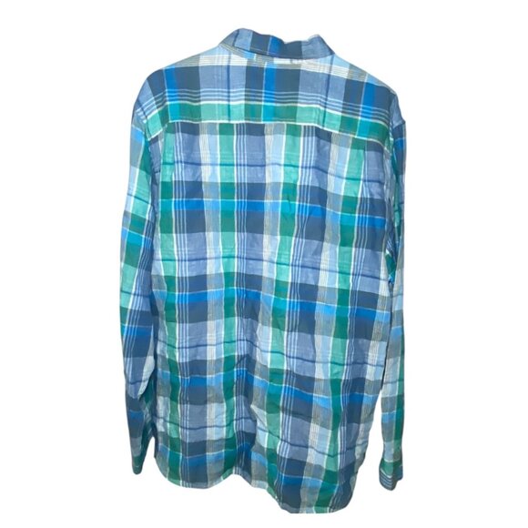 Tommy Bahama Mens XL Plaid Long Sleeve 100% Linen Shirt Blue & Green Button-Up - Picture 3 of 8